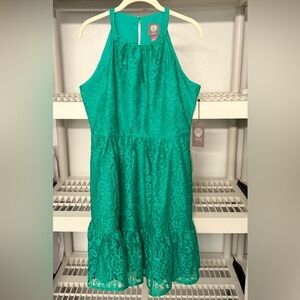 NWT Vince Camuto Halter Neck Sleeveless Lace‎ Dress Color Kelly Size 14